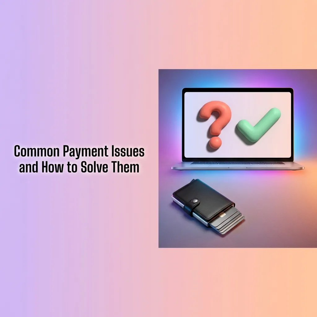Illustration showing common payment problems like pending withdrawals and failed transactions with troubleshooting tips